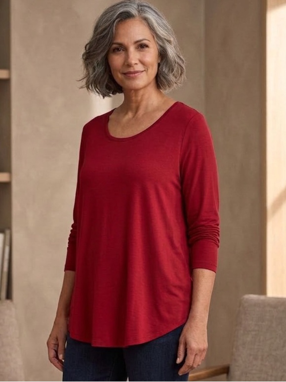 JM Collection Plus Women's  Long Sleeve T Shirt Tunic Top Red Size 1X NTW Mature